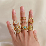 Retro 316L Stainless Steel Gold Colour Open Cuff Rings For Women - New Non-fading Jewellery Fashion Rings