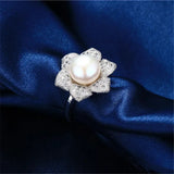Multicolour Freshwater Pearl AAA Zircon Diamonds Flower Design Silver Rings