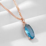 14K Rolled Gold Transparent Oval Blue AAA Zircon Crystal Luxury Necklace And Pendant