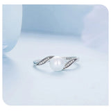 Geometric Silver Quality Shell Pearl Pave Setting AAA Zircon Diamonds Ring