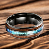 Dome Polishing Three Grooves Hawaiian Koa Wood Abalone Shell Inlay 8mm Tungsten Ring