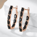 Hot Style Black or White 14K Rolled Rose Gold AAA Zircon Crystals Long Drop Earrings - Luxury Fashion Jewellery