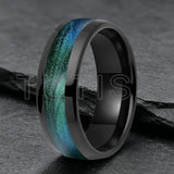 Dome High Polished Inlaid Gunmetal-Green Flow Sand 6mm 8mm Tungsten Carbide Rings