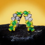 Classic Green Handmade Enamel Clover Flower 925 Silver Earrings