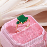 14K Gold Filled Square Big Dark Green AAA Zircon Crystal Vintage Opal Ethnic Fine Rings