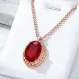 14K Rolled Gold Red Big AAA Zircon Crystal Retro Fashion Pendant And Necklace For Women