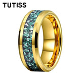 Green Crushed Crystal Inlay 6mm 8mm Gold Tungsten Carbide Rings for Men Women