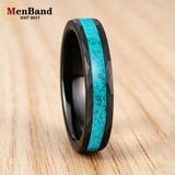 Hammered  Inlaid Turquoise 4MM 8MM Men and Women Couple's Engagement Rings