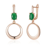 14 Karat Gold Filled Green AAA Zirconia Crystals Round Pendant Long Earrings for Women