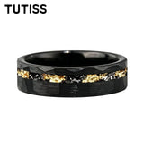 Mens 6/8mm Black Gold Meteorite Gold Foil Tungsten Carbide Rings Men's Wedding Rings