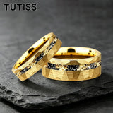 Mens 6/8mm Black Gold Meteorite Gold Foil Tungsten Carbide Rings Men's Wedding Rings