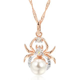 14K Gold Filled With Grey White Pearl Inlay AAA Zircon Diamonds Unique Spider Necklace