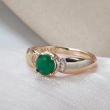 14K Rolled Gold with Circle Cut AAA Emerald Zircon Crystal Elegant Delicate Ring