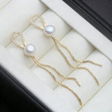 Attractive Dangle Natural Pearl Earrings 925 Silver Gold Colour Earrings