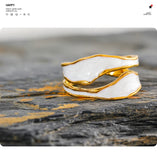 18K Gold Plated Fashion White Enamel Creative Irregular tainless Steel Open Stylish Ring