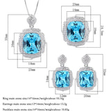 Charms Aquamarine Gemstone Necklace Pendant Rings Earrings Wedding Cocktail Party Fine Jewelry Sets for Women Anniversary Gift - The Jewellery Supermarket