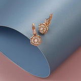 Sparkling Crystal Flower Dangle Glossy 14K Rolled Rose Gold AAA Zircon Diamonds Earrings - Fine Jewellery