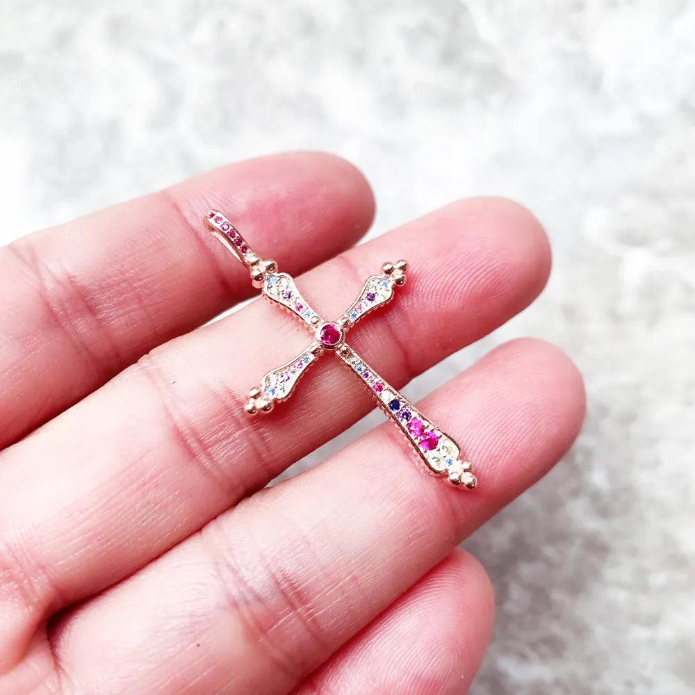 New Royalty Cross Spring Bohemia Fine Jewellery - 925 Sterling Silver Rose Gold Colour Pendant Gift For Woman - The Jewellery Supermarket