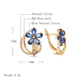 Luxury Geometric 14K Filled Rose Gold AAA Blue Zircon Crystals Flower Clip Earrings - Fashion Vintage Jewellery