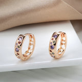 14K Filled Gold New Multi Colours AAA Zircon Hoops  Fashion Buckle Daily Earrings