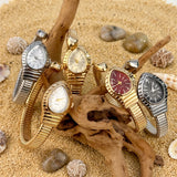 Waterdrop Case Single-Coil Snake Bangle Luxury Art Deco Inspired Ladies Watch