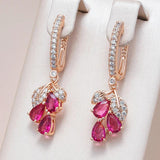 Amazing Red Pomegranate Flower 14K Filled Rose Gold AAA Zircon Diamonds Long Drop Earrings - Elegant Jewellery