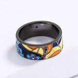 Delicate Handmade Blue Spinel Bird Flower Enamel Trendy Rings