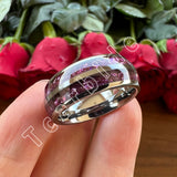 Purple Crystal Stone Inlay Domed Polished 6mm 8mm Tungsten Wedding Men Women Rings
