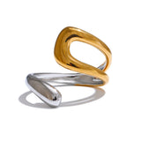 18K Gold Plated Stainless Steel Geometric Hollow Adjustable Double Colour Geometric Ring