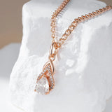 Luxury Drop Shape 14K Filled Rose Gold AAA White Zircon Diamonds Elegant Geometric Necklace - Fine  Jewellery