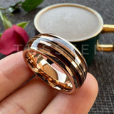 Real Wood Inlay 8MM Rose Gold Colour Guitar String Tungsten Wedding Ring for Men and Women - Fashion Jewellery - The Jewellery Supermarket