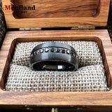 Black Silver Cubic Zirconia Stones Inlay 8mm Mens Womens Wedding Tungsten Ring