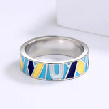 Vintage Classic Handmade Irregular Coloured Letters Graffiti Enamel 925 Ring