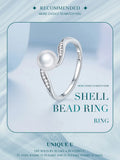 Geometric Silver Quality Shell Pearl Pave Setting AAA Zircon Diamonds Ring