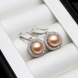 Elegant Real Multicolour Pearls pavé-set AAA Zircon Diamonds Silver Drop Earrings