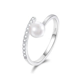 Elegant Natural Pearl AAA Zircon Diamonds Inlaid Minimalist Open 925 Ring
