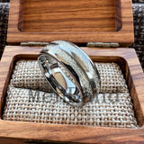 Double Groove White Meteorite Inlay 6MM 8MM Tungsten Wedding Ring Men And Women