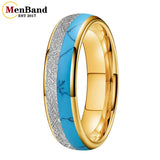 White Meteorite Block-like Turquoise Inlay 6/8MM Tungsten Rings for Men And Women
