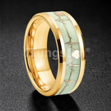 Polished Bevel Edges Electrocardiogram Luminous Glow Inlay Tungsten Carbide Rings