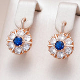 Splendid 14K Filled Gold Flower AAA Blue Zircon Diamonds Earrings High Quality Jewellery
