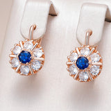 Splendid 14K Filled Gold Flower AAA Blue Zircon Diamonds Earrings High Quality Jewellery
