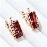 14 Karat Rolled Gold Luxury Square AAA Red Zircon Crystal Women's Long Dangle Earrings