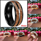 New Arrival Domed Polished 8MM Nice Whiskey Barrel Oak Wood Tungsten Comfort Fit Wedding Rings For Men and Women
