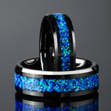 New Arrival 6/8mm Ocean Blue Opal Black Tungsten Wedding Couple Rings Set For Him And Her - Fine Jewellery Rings