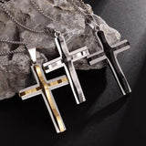 Dark Knight Stainless Steel Double Layer Cross Pendant Necklace for Men Hip Hop Personality Religious Jewelry