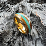 Amazing Whiskey Barrel Oak Wood Crushed Turquoise Inlay Tungsten Carbide Rings