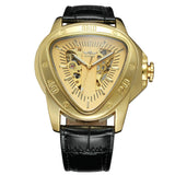 New Arrival Top Brand Hollow Bar Scale Mechanical Triangle Design Black Leather Strap Mechanical Watches for Men