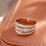 Adorable Filled Rose Gold of 14-Karat Purity Multi Layer Hollow Match AAA Zircon Diamonds Rings - Trendy Jewellery