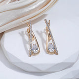 Attractive Water Drop 14K Filled Rose Gold AAA Zircon Diamonds Long Shiny Crystals Trendy Clip Earrings