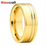 New Arrival Polished Shiny Double Grooved 8mm Gold Plated Comfort Fit Tungsten Carbide Wedding Rings - The Jewellery Supermarket